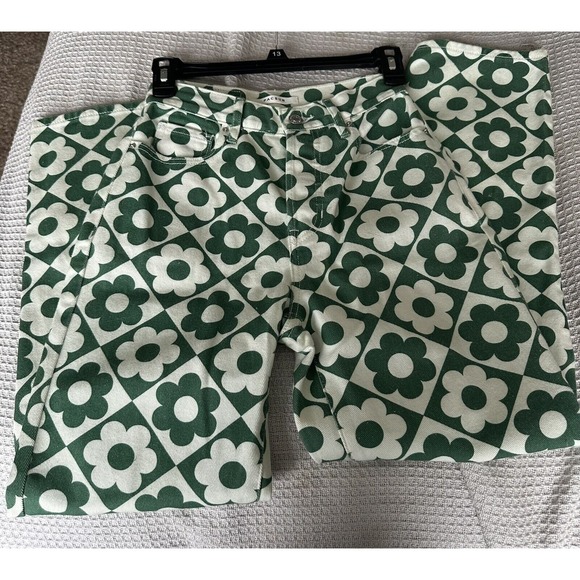 PacSun Womens Flower Jeans Green Love Daisy Sz 23, High Rise Straight Button Fly - Picture 3 of 4